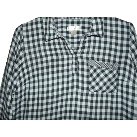 Christopher & Banks Blouse Womens Large Blue Plaid tunic v-neck rayon country - Picture 3 of 15